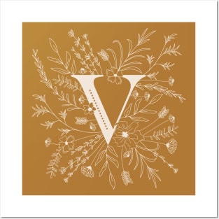 Botanical Letter V (Mustard Yellow) Posters and Art